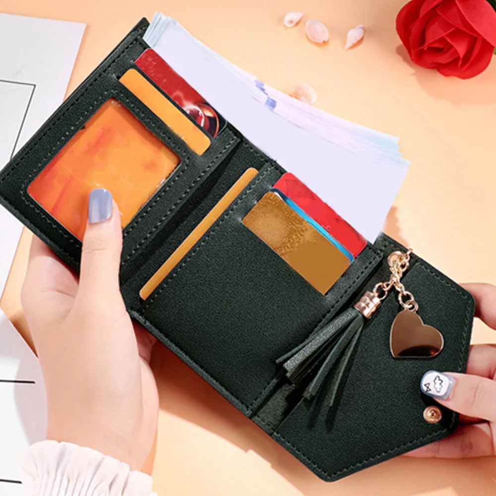 Dompet Mini wanita dompet lucu pola bunga merah muda dompet ramping penghalangan RFID tempat kartu kredit dompet koin saku ID jendela