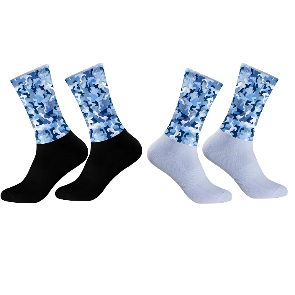 

Камуфляжные велосипедные носки, сине-белые — тактические велосипедные носки с военным принтом и черной лодыжкой — дышащие для мужчин и женщин