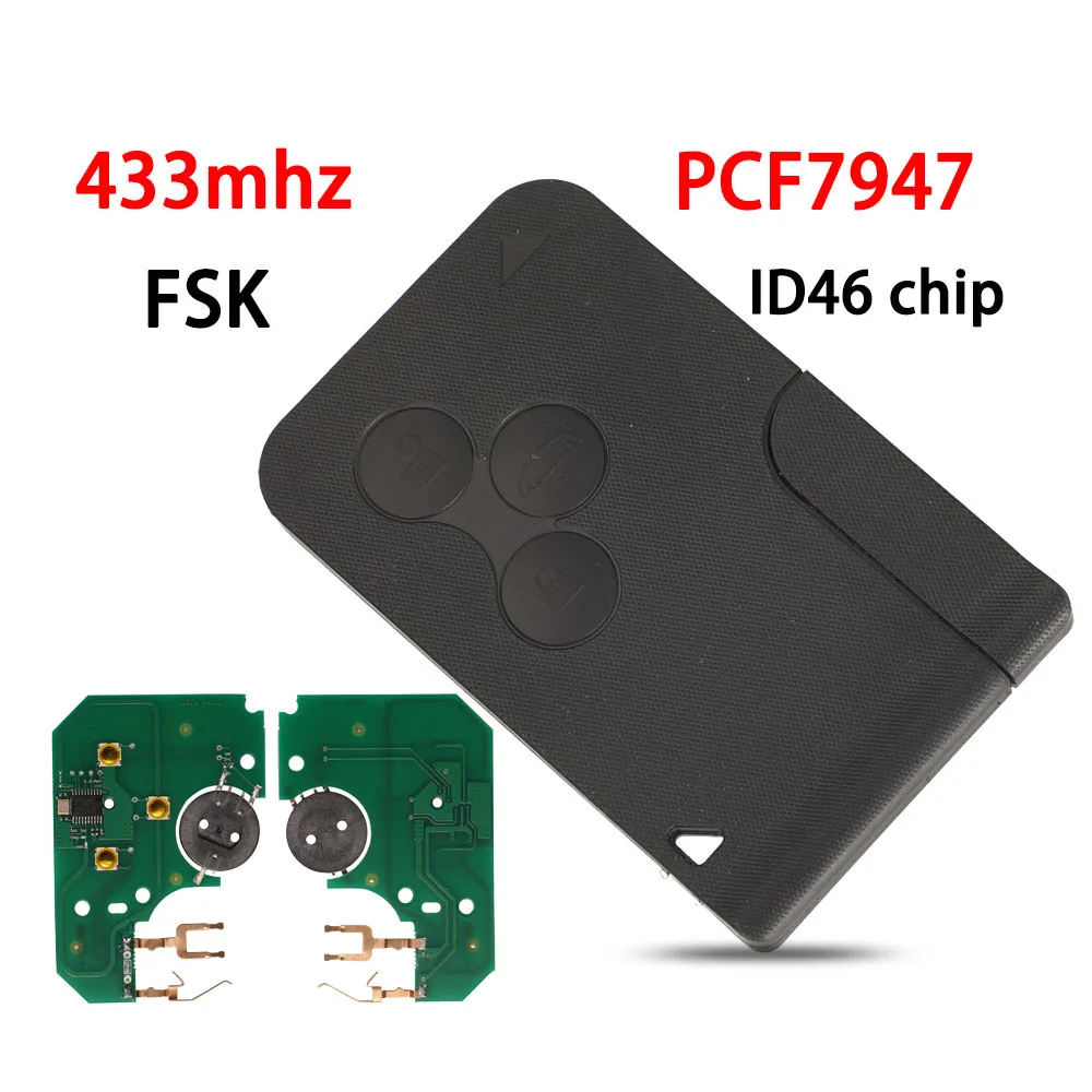 

Jingyuqin 434 МГц FSK ID46 PCF7947 чип 3 кнопки дистанционный умный автомобильный брелок для Renault Megane Scenic 2003-2008 черный