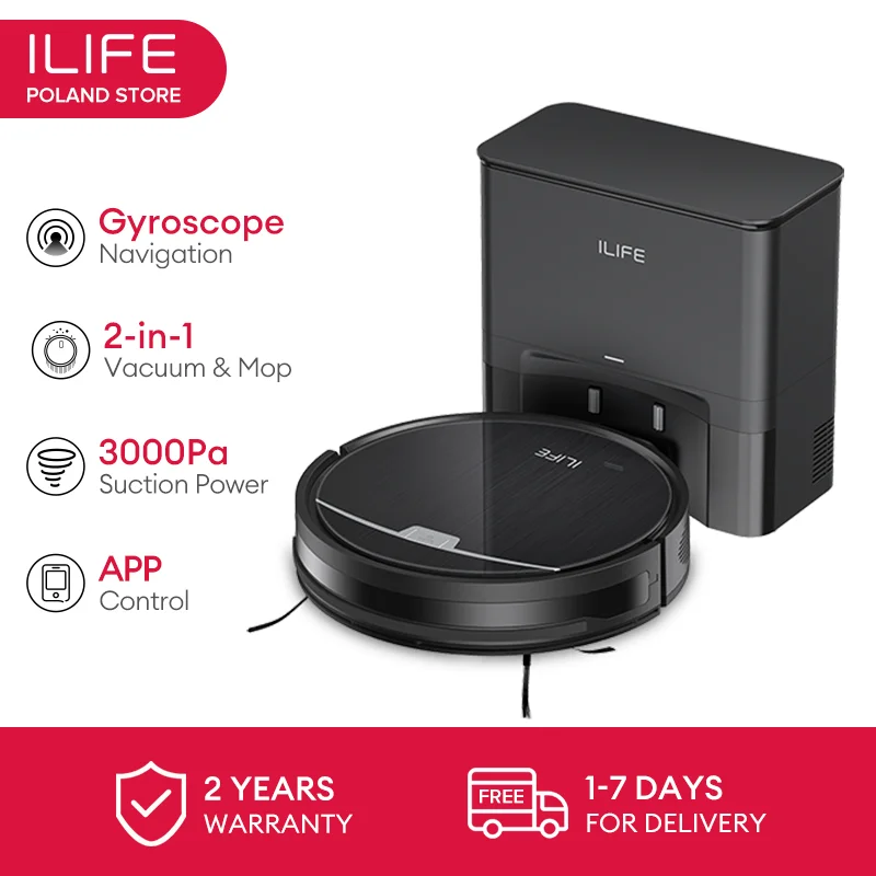 ILIFE V9Pro Robot Vacuum, Self-Emptying, 3000Pa Strong Suction, Gyro Navigation, Schedule, App/Alexa Control, for Pet Hair