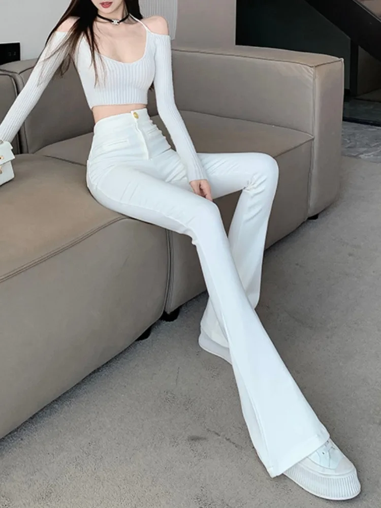 

Korean Style High Waist White Jeans Ladies 2024 New Fashion Slin Fit Flared Trousers Women Y2K Wide Leg Pants