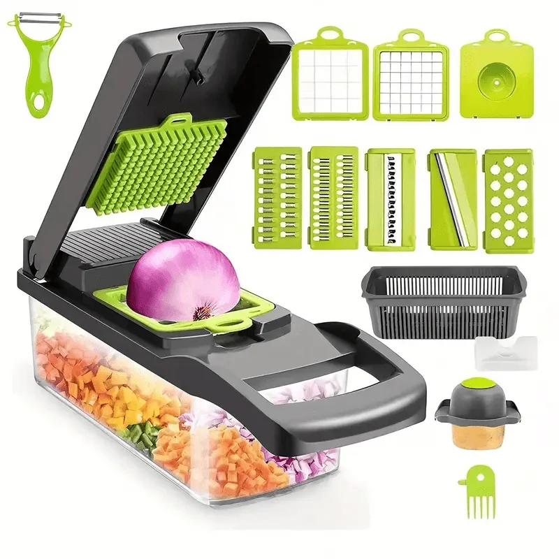 1 Set of Kitchen Vegetable Cutting Tools (Each Set Contains 16 Pieces) Multi-Functional Vegetable Cutter, Dicer, Potato Shredder, Grater, Slicer, a Must-Have Household Gadget