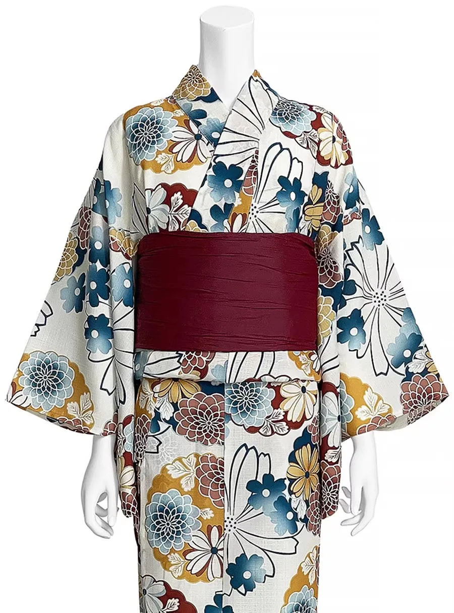 طقم كيمونو نسائي مكون من قطعتين - يفصل يوكاتا مع قميص قصير ورداء خارجي، ملابس يابانية قطنية تقليدية #6
