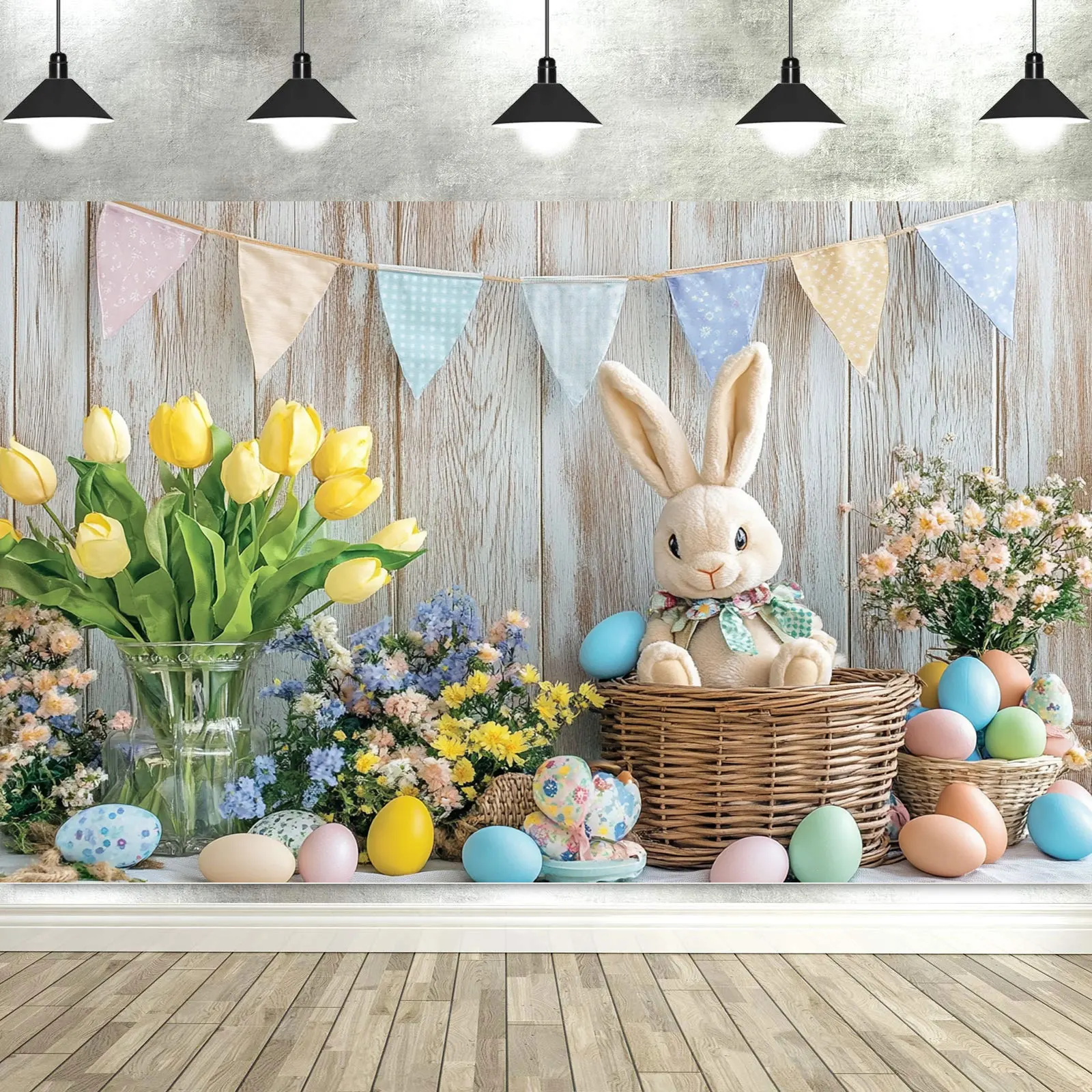 

Spring Easter Photography Backdrops Garden Floral Grass Rabbit Eggs Background Bunny Photo Banner Tapestry Booth Props