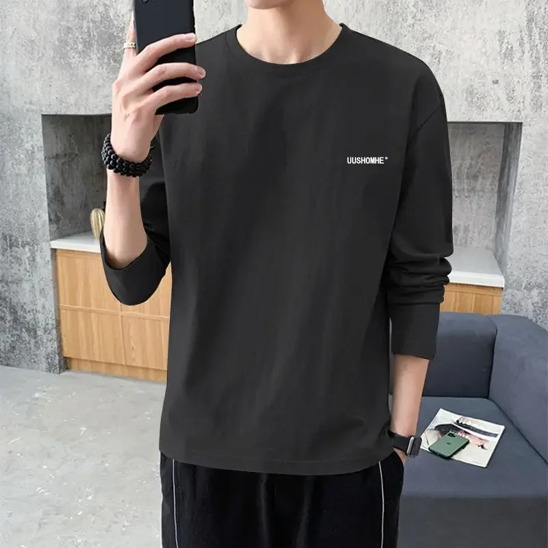 Men's 100% Cotton Long Sleeve T-Shirt Breathable Sweat Absorbing Casual Sports Workwear Loose Fit Crewneck Base Layer Tee