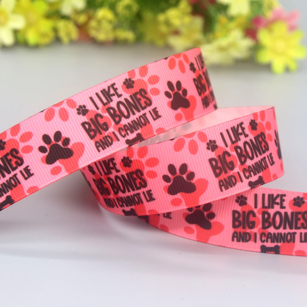 DUWES 50yards Mommy Daddy Dog Bone  Printed Grosgrain Ribbon Accessories Material Headwear Decoration DIY Sewing Craft D2199