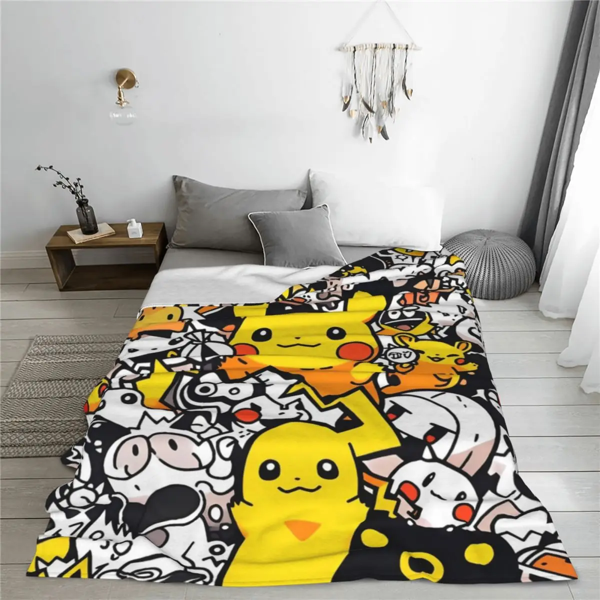 Pokemon Pikachu Anime Blankets Cute Cartoon Game Flannel Vintage Warm Throw Blankets for Home Spring Autumn Car