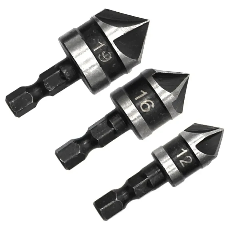 

3pcs Countersink Drill Bit Set,for Wood Plastic Metal,Five-Flute 90 Degree Chamfer Tool,Woodworking Tools Drilling and Deburring