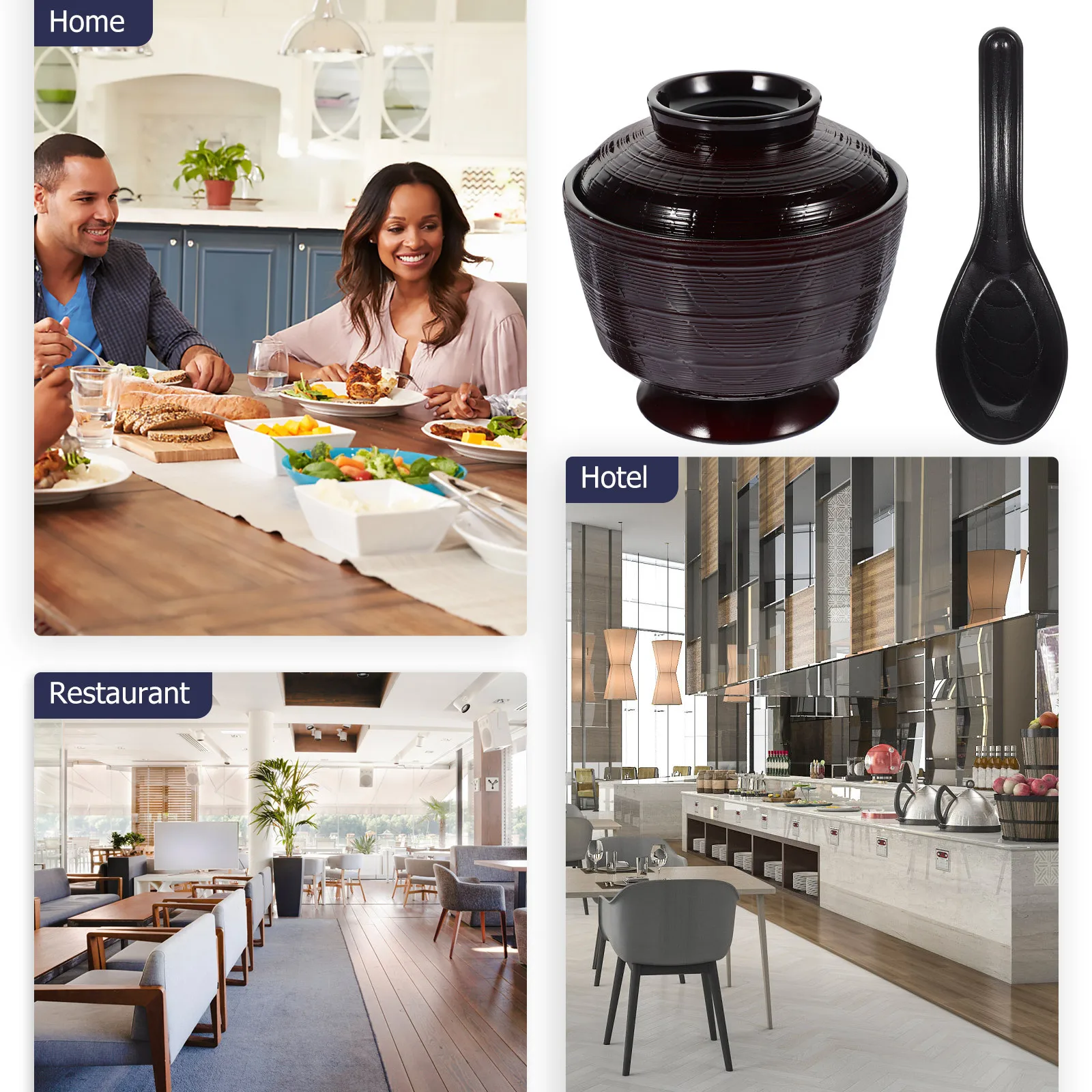 1 مجموعة النمط الياباني وعاء الحساء غطاء ملعقة قابلة لإعادة الاستخدام البلاستيك الأرز المعكرونة الحبوب حساء الحاويات غطاء أطباق الأرز اليابانية #6