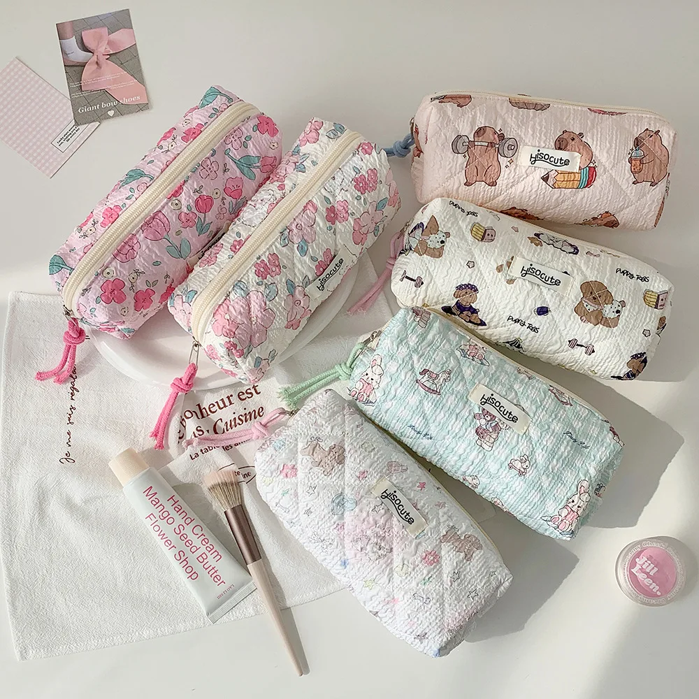 INS موضة زهرة كابيبارا مقلمة مبطن طالب القرطاسية سطح المكتب سعة كبيرة تخزين القلم حقيبة لطيف فتاة حقيبة مستحضرات تجميل