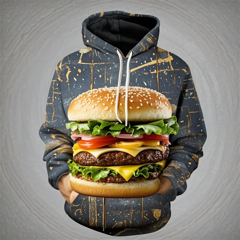 Delicious Hamburger Hoodie For Men Food Graphic 3D Print Men Women Streetwear Casual Oversized Pullover Sweatshirts Kid Clothing