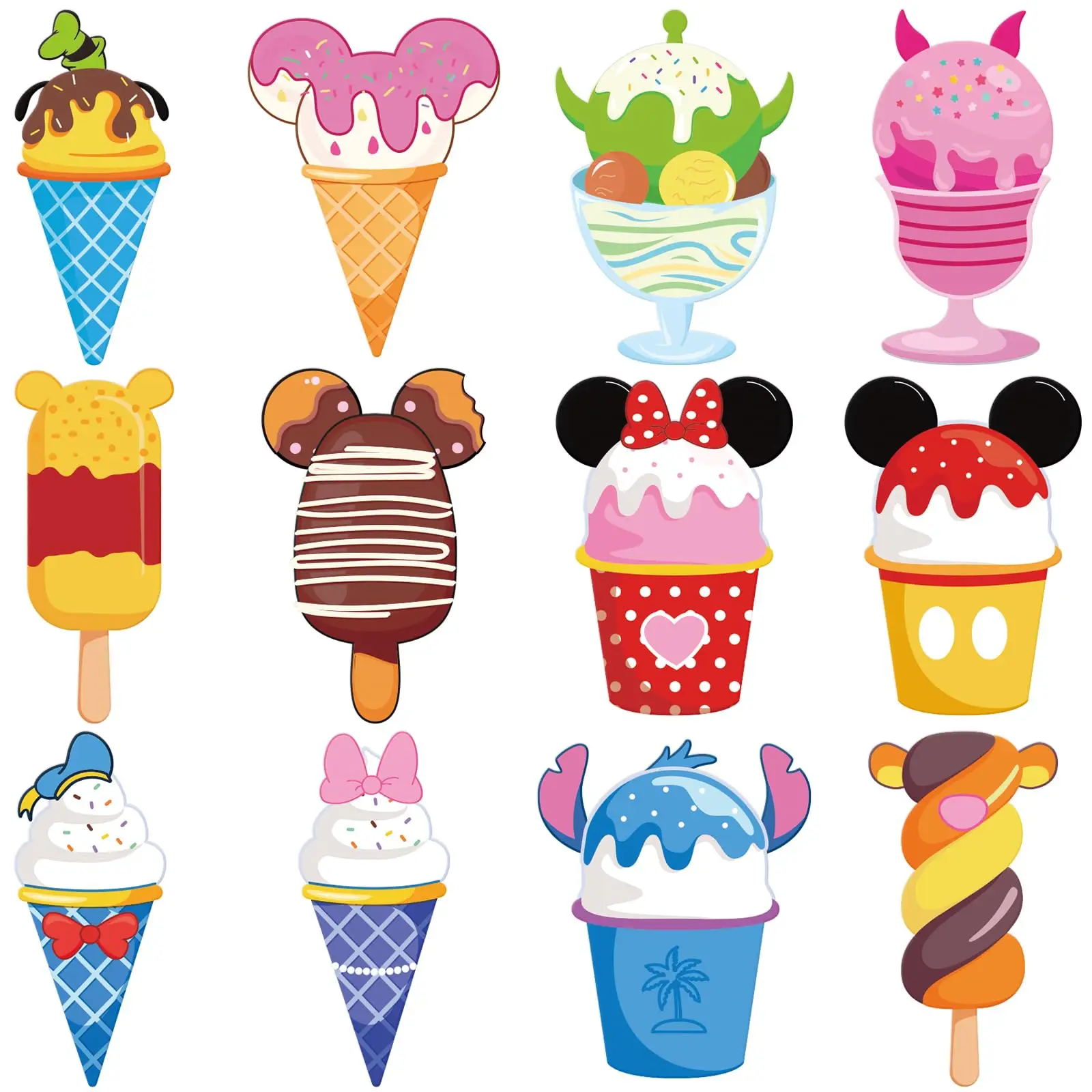 

24Pcs Summer Ice Cream Mouse Cruise Door Magnets Cute Style Ice Cream Cruises Entrance Decals Decor Refrigerator Garage Magnet W