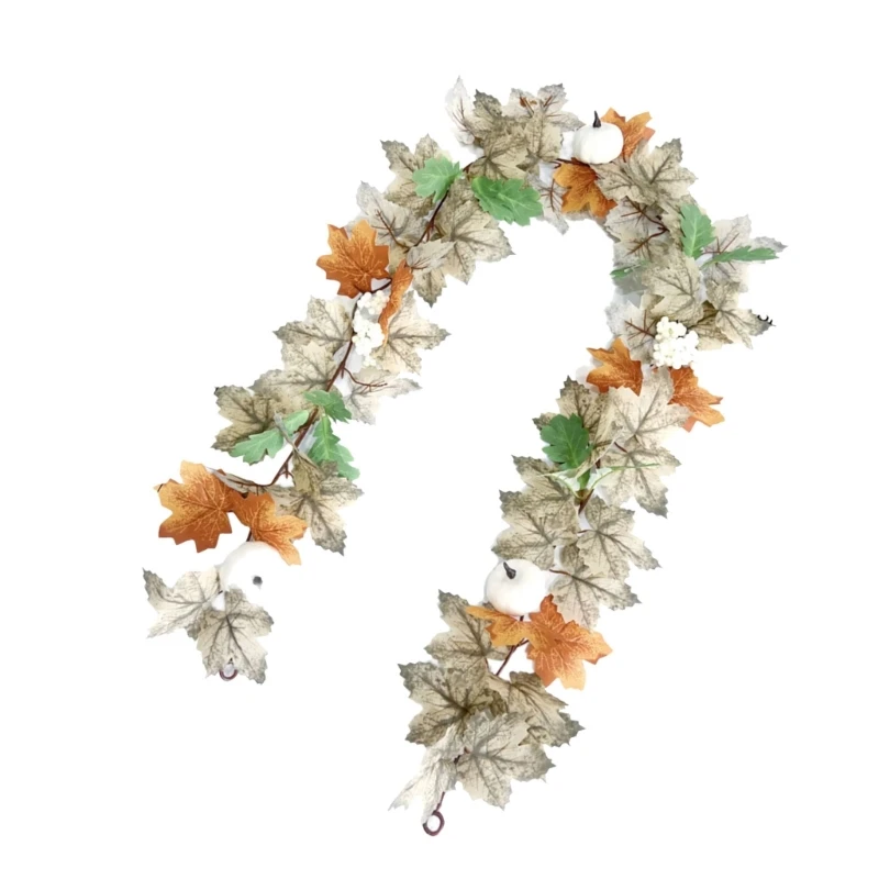 D8KF 6.56ft نبات معلق على شكل أوراق اصطناعية لتزيين مهرجان الخريف لجدار الرف