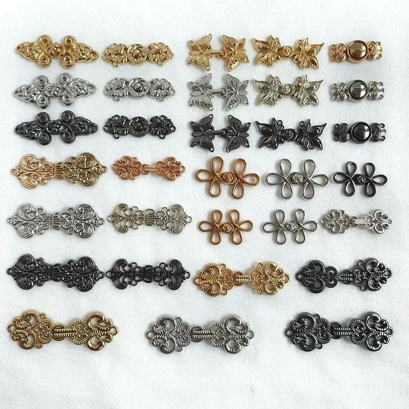 10pcs Metal Chinese Frog Clasps Waist-Defining Closures for Qipao, Hanfu Tang Suit Vintage Buttons