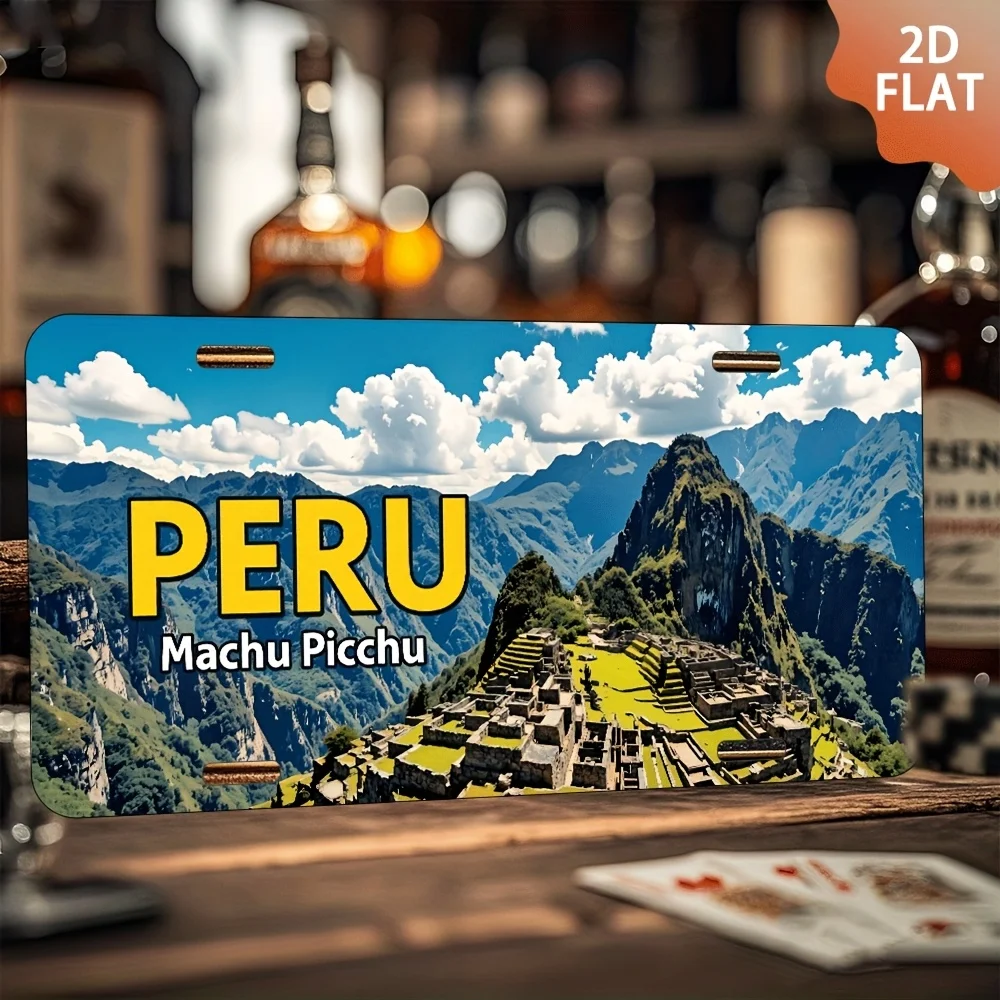 Retro Metal Wall Art Sign -Aluminum Peru Machu Picchu Landscape Wall Decor with Metallic Finish, No Electricity Needed