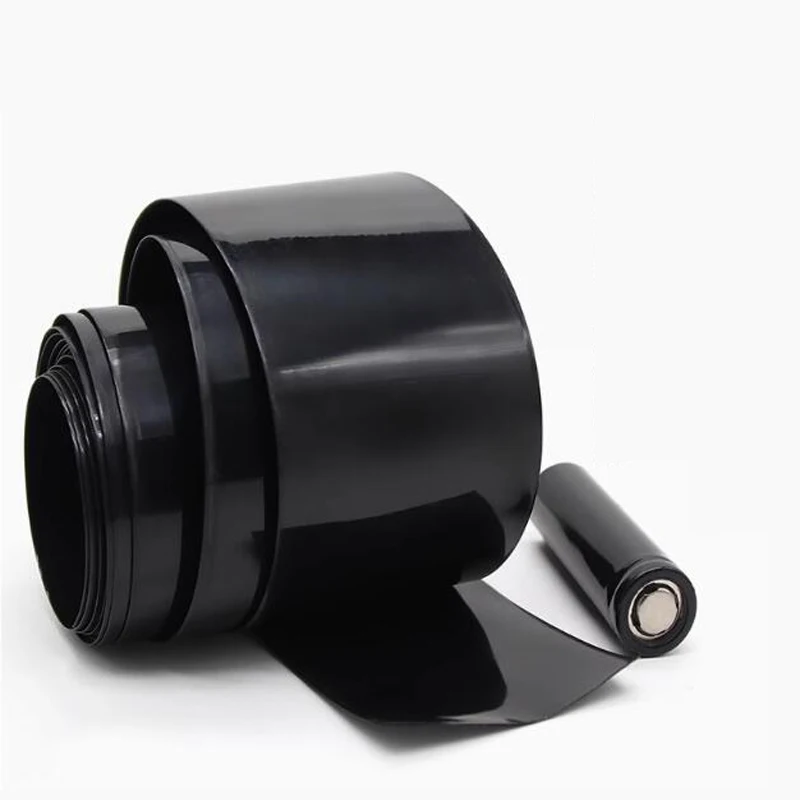 أنبوب أسود PVC قابل للانكماش بالحرارة 18650 بطارية ليثيوم حزمة طبقة التعبئة والتغليف 21700 عزل البطارية يتقلص طبقة تغليف الجلد