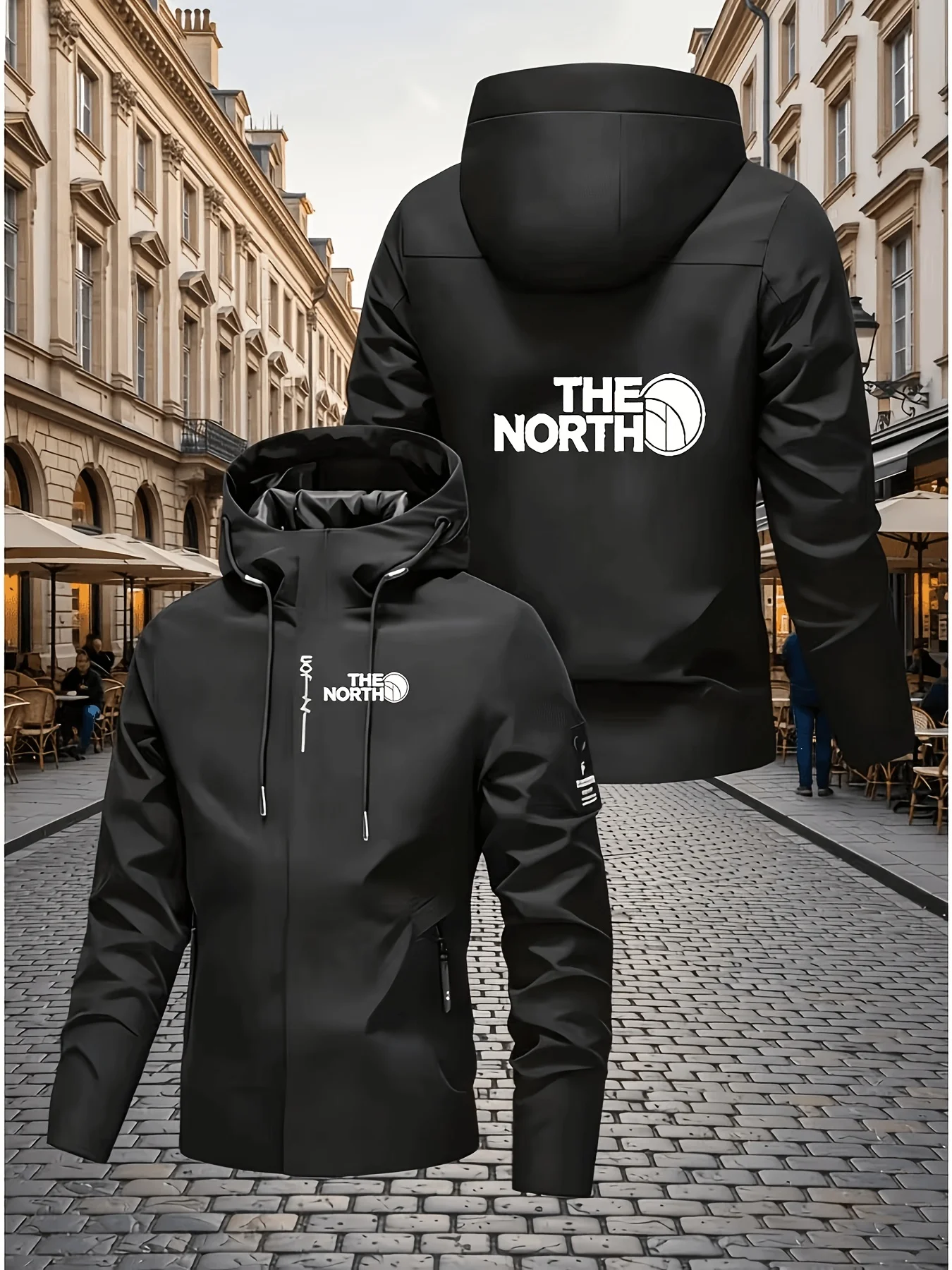Men's Hooded Jacket with Full Zipper Opening and Windproof, High-quality Letter Pattern Printing Design, Front Full Zipper