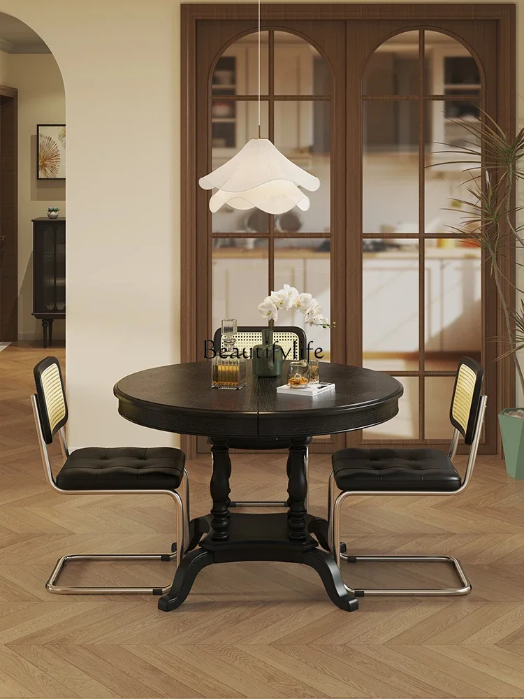 

yj9 Retro Solid Wood Round Table American Folding round Table Black Chinese Style
