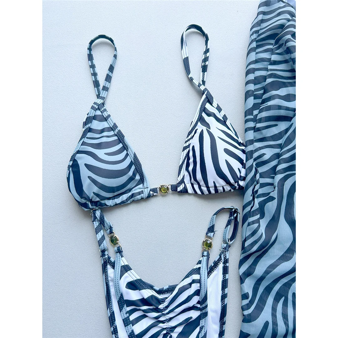 Neu mit Hose, bedruckter Bikini, Damen-Badeanzug, Damen-Bademode, dreiteiliges Bikini-Set, hoch geschnittene Beine, Badeanzug, Badebekleidung, Schwimmbekleidung V8461 – Detail 6