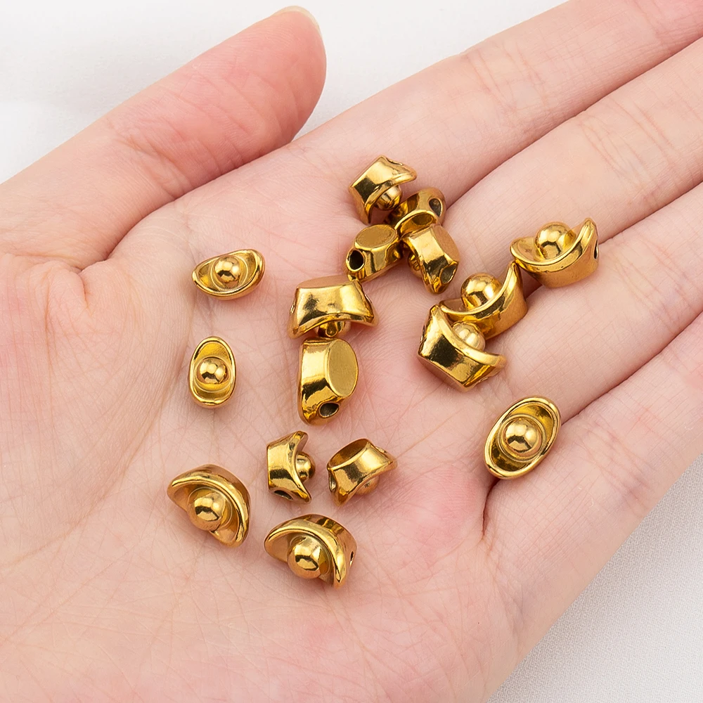 5pcs 10pcs Stainless Steel Fake Gold Ingots Small Spacer Beads Jewelry Making DIY Luck Bracelets Necklaces Component Accessories view 3