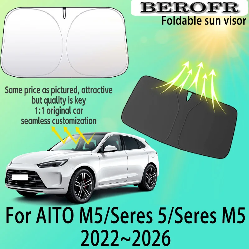 For AITO M5 Seres 5 2022~2026 Car Front Windshield Sunshade Fold Shade UV Shade Solar Sun Shade Privacy Curtain Car Accessories