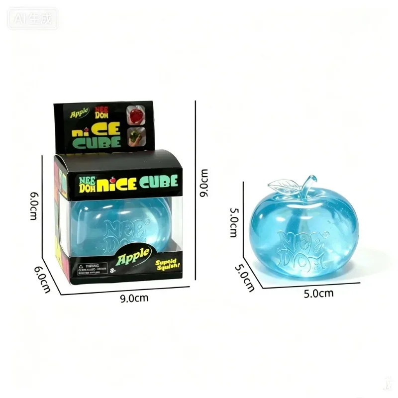 Apple Shape Nee Doh Nice Cube Squish Toy Transparent Jelly Squeeze Ball Stress Relief Fidget Sensory  Anti Anxiety Hand Toy