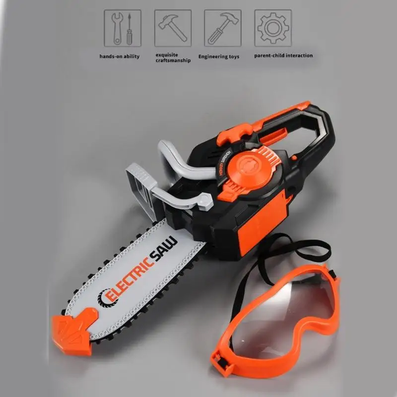 Symulacja piły łańcuchowej dla chłopców Narzędzie do zabawy w udawanie, w tym okulary ochronne do kreatywnego odgrywania ról i w