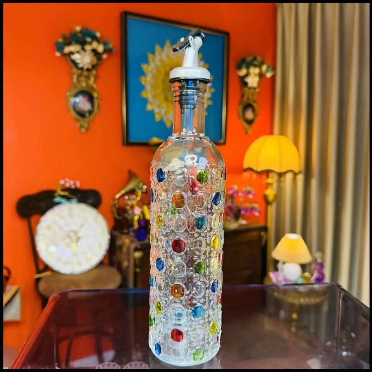 Home kitchen vinegar bottle hand-painted oil pot glass oil bottle seasoning bottle soy sauce bottle creative 350ml fish bottle o view 3
