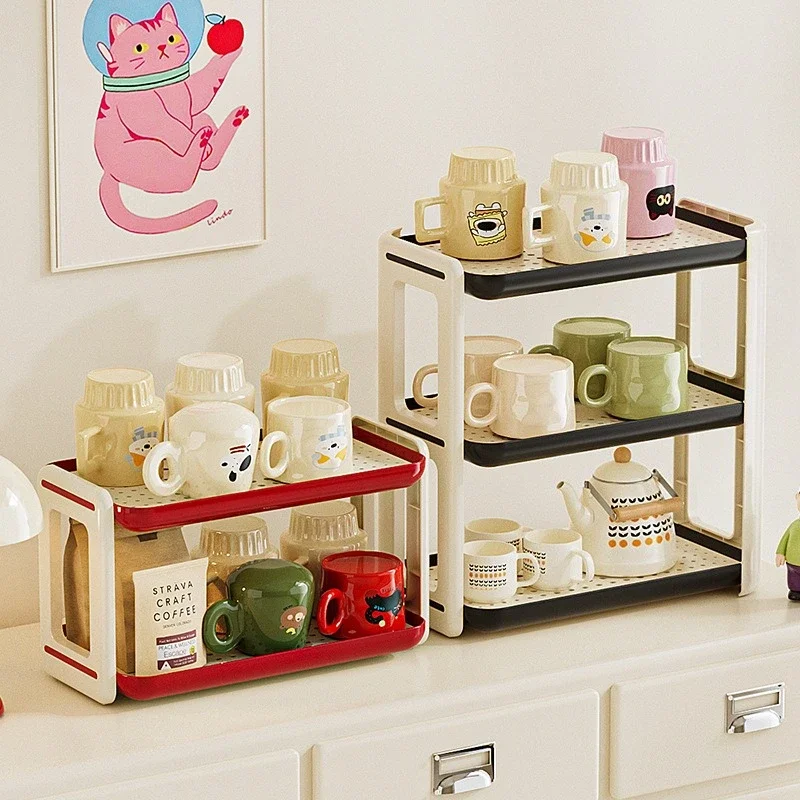 Cosmetics Shelf Kitchen Storage Rack Desktop Water Cup Double Storage Multifunctional Drain Tray Teacup Perfume