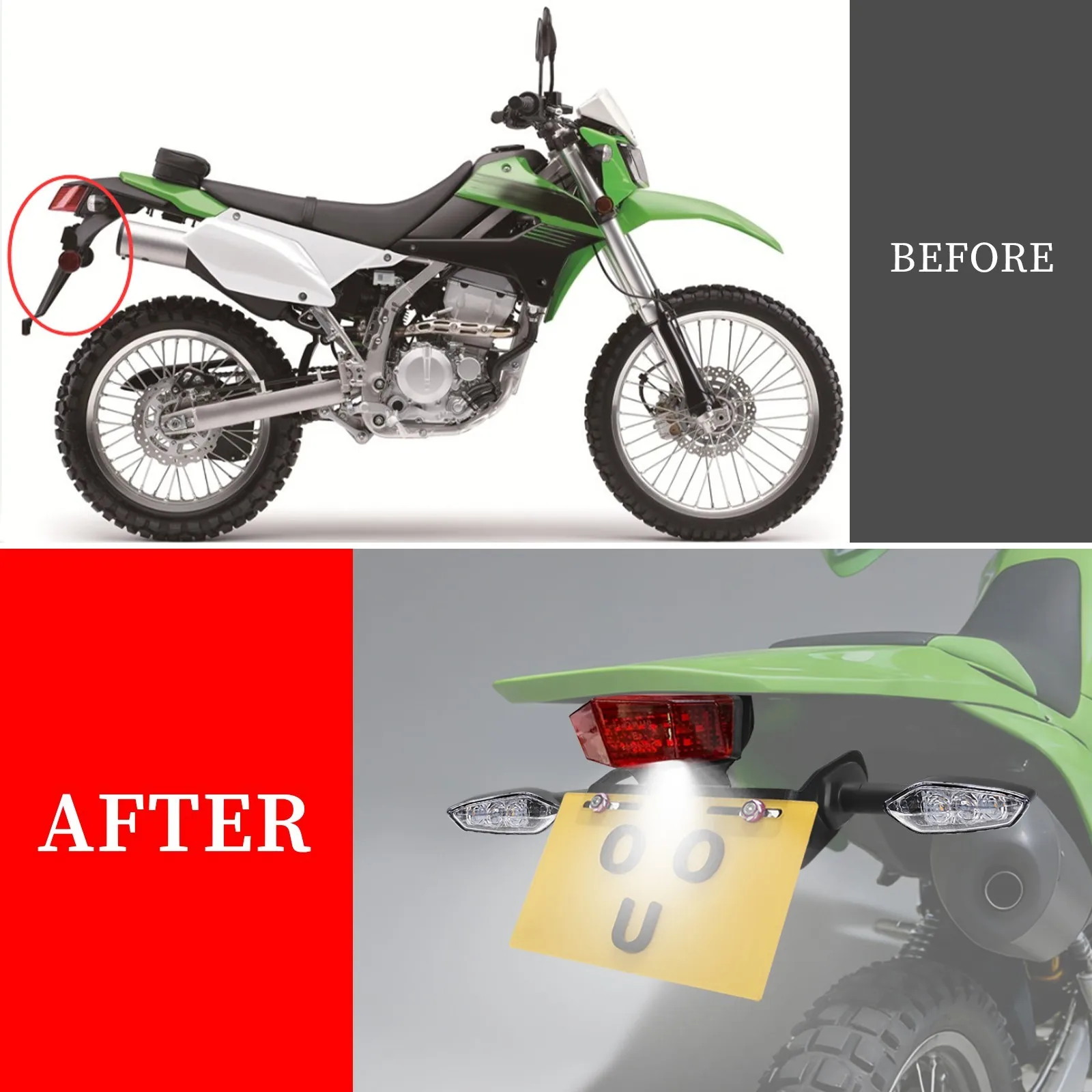 For Kawasaki KLX300 KLX300SM KLX250/S/SF Tail Tidy Fender Eliminator LED Tail Light Turn Signal Blinker License Plate Holder