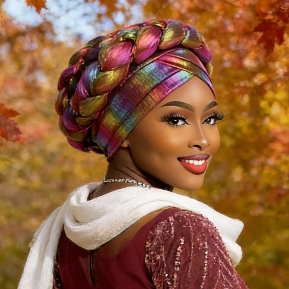 

Африканский головной убор Auto Gele, блестящая шапка-тюрбан для женщин, Нигерия, свадебная вечеринка, гелес, мусульманский хиджаб, капот, косы, повязка на голову, головной убор