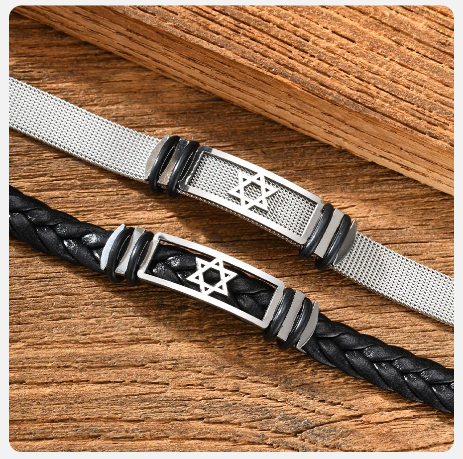 Vnox Edelstahl Hexagramm-Stern-Armband für Männer und Jungen, Stern-Mesh-Uhrenarmband, verstellbares Armband, Modeschmuck, Geschenk – Detail 6