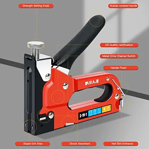 AIRAJ 3 in 1 Staple Gun with 2500 Staples (T/U/D Type),Sturdy Wood Punch with Staple Remover,Adjustable Shooting Power