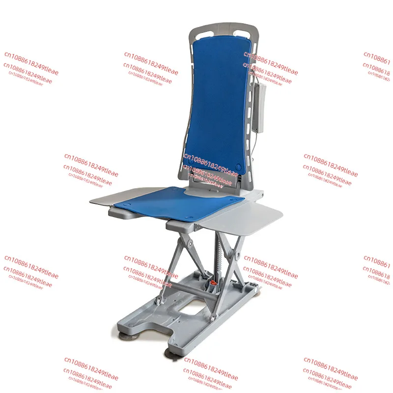 

Electric tub lift chair Electric shower seat with blue cover backrest and bathroom waterproof hand controller