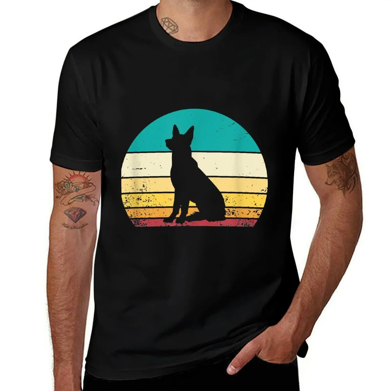 

German Shepherd Lovers Vintage Retro Sunset Men Women T-Shirt Lightweight Sport Basic T-Shirt