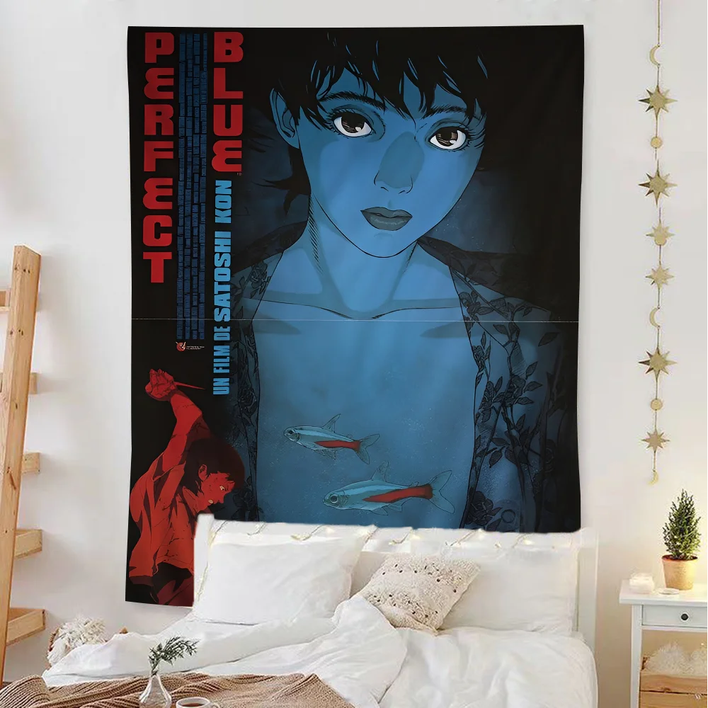 Anime Perfect Blue Anime Colorful Tapestry Wall Hanging Hippie Flower Wall Carpets Dorm Decor Japanese Tapestry