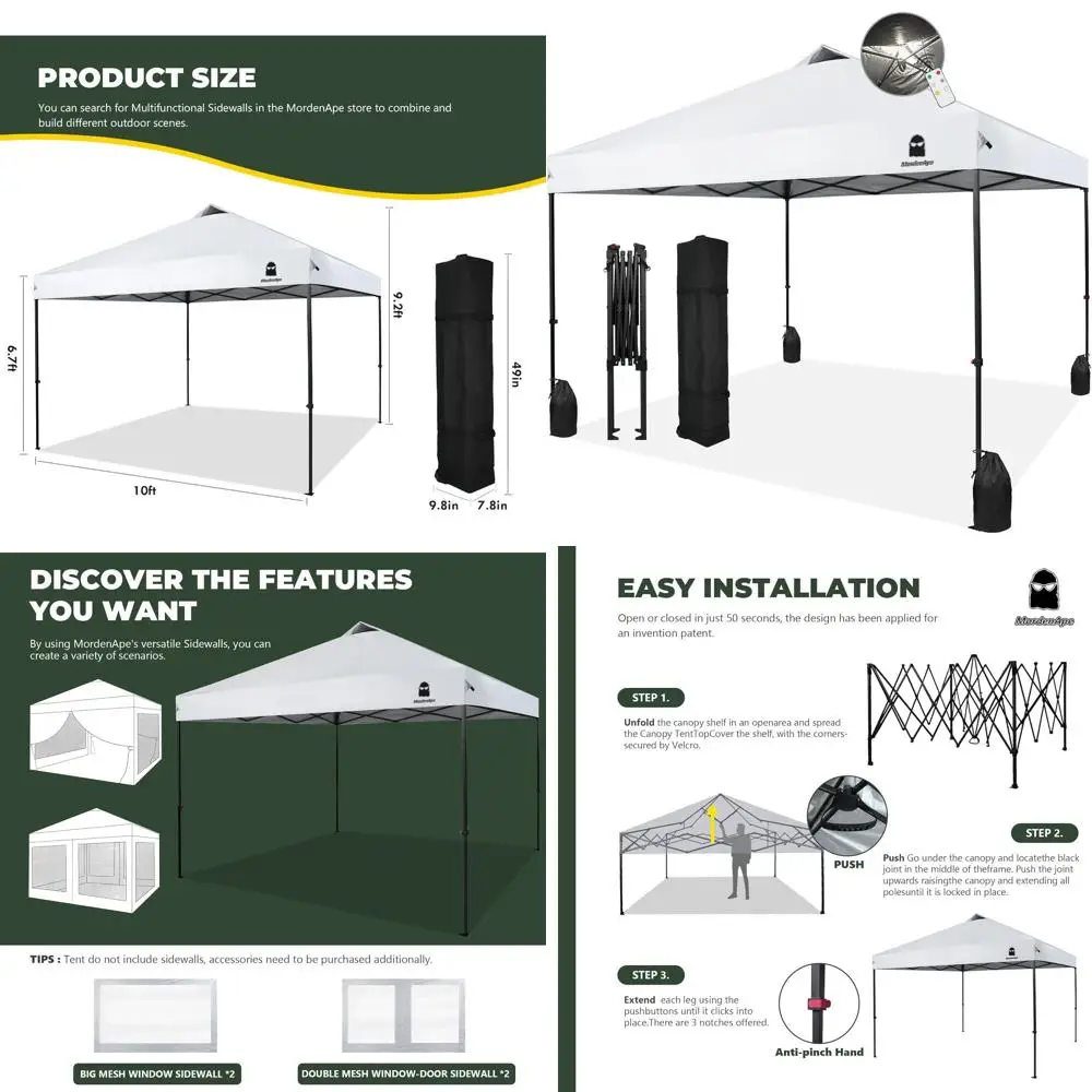 

10x10 Instant Pop-Up Canopy with Wheels, Straight Leg Design, Outdoor Camping & Cooking Tent, White