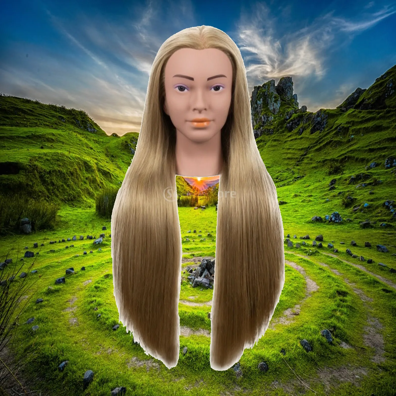 Mannequin Practice Head with Long Synthetic Hair Stand-Compatible Synthetic Hair Mannequin Training Head for Beginners