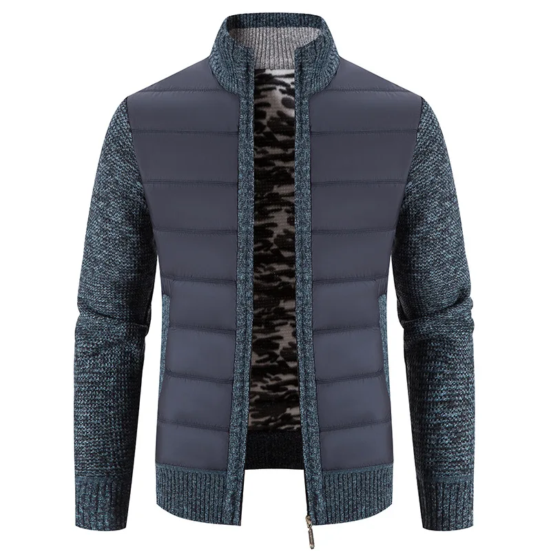 Giacca maglione da uomo con colletto in piedi con peluche e abbigliamento esterno addensato cardigan lavorato a maglia sciolto maglione cardigan invernale