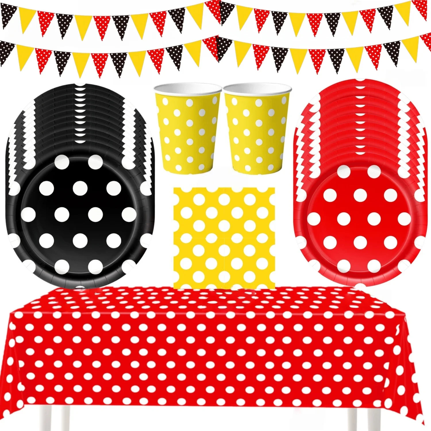 Table Cloth Disposable - Neues Cartoon-Farbiges Polka-Dot-Geschirrset Papierbecher Teller Servietten
