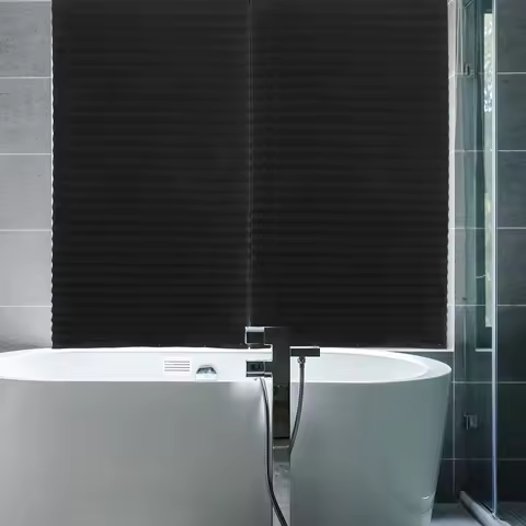 1Set Black Pleated Blackout Blinds Self Adhesive Easy Install Uv Protection Privacy Light Blocking for Living Room Kitchen