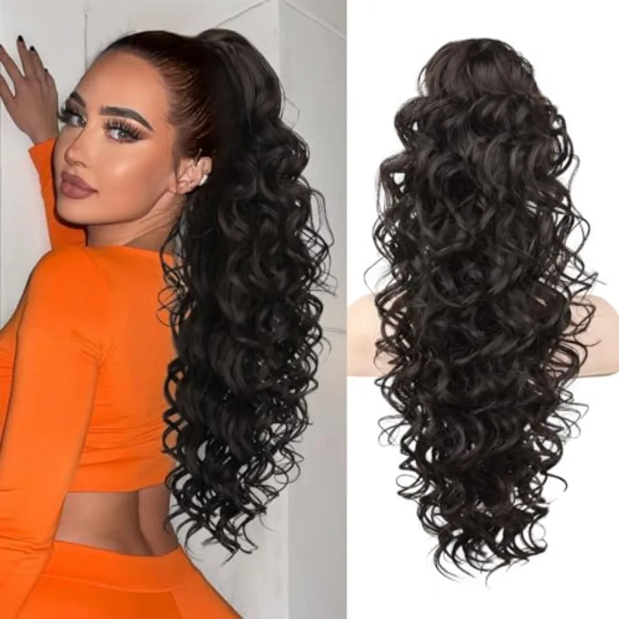 24 رقيق طويل متموج مجعد مخلب كليب وصلات شعر للنساء متعدد الطبقات كليبين ذيل حصان وهمية مع الاصطناعية الناعمة الطبيعية H #1