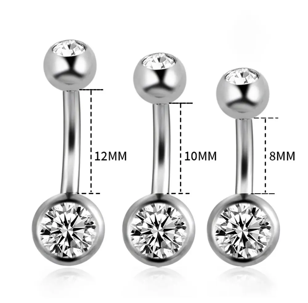 Double Gem Belly Button Rings Stainless Steel Crystal Rhinestone Navel Rings Barbells Studs Women Girls Body Piercing Jewelry