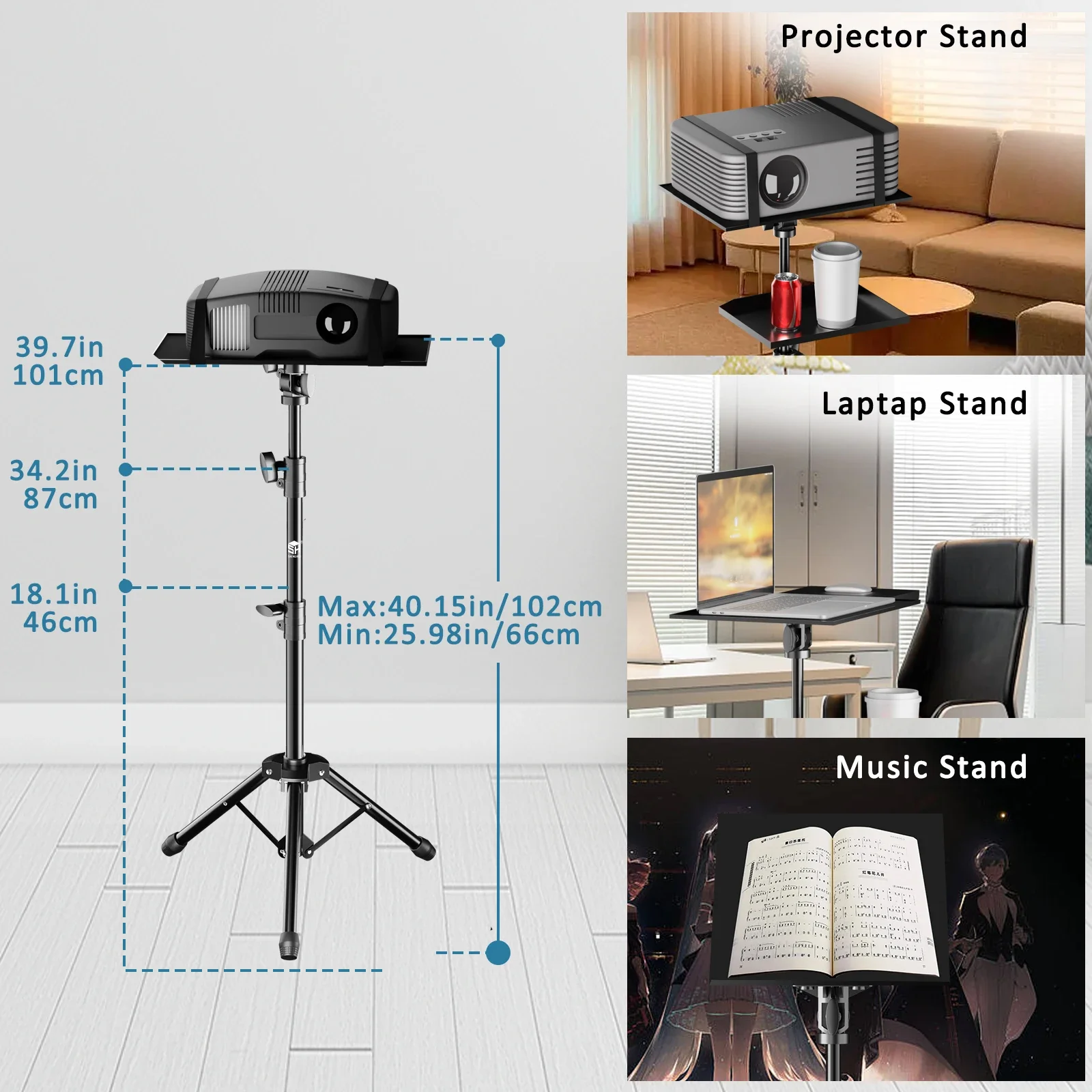 90cm Projector Tripod Stand Laptop Tripod Adjustable 18-40 inch Height Standing Desk Outdoor Computer Desk Stand for Studio