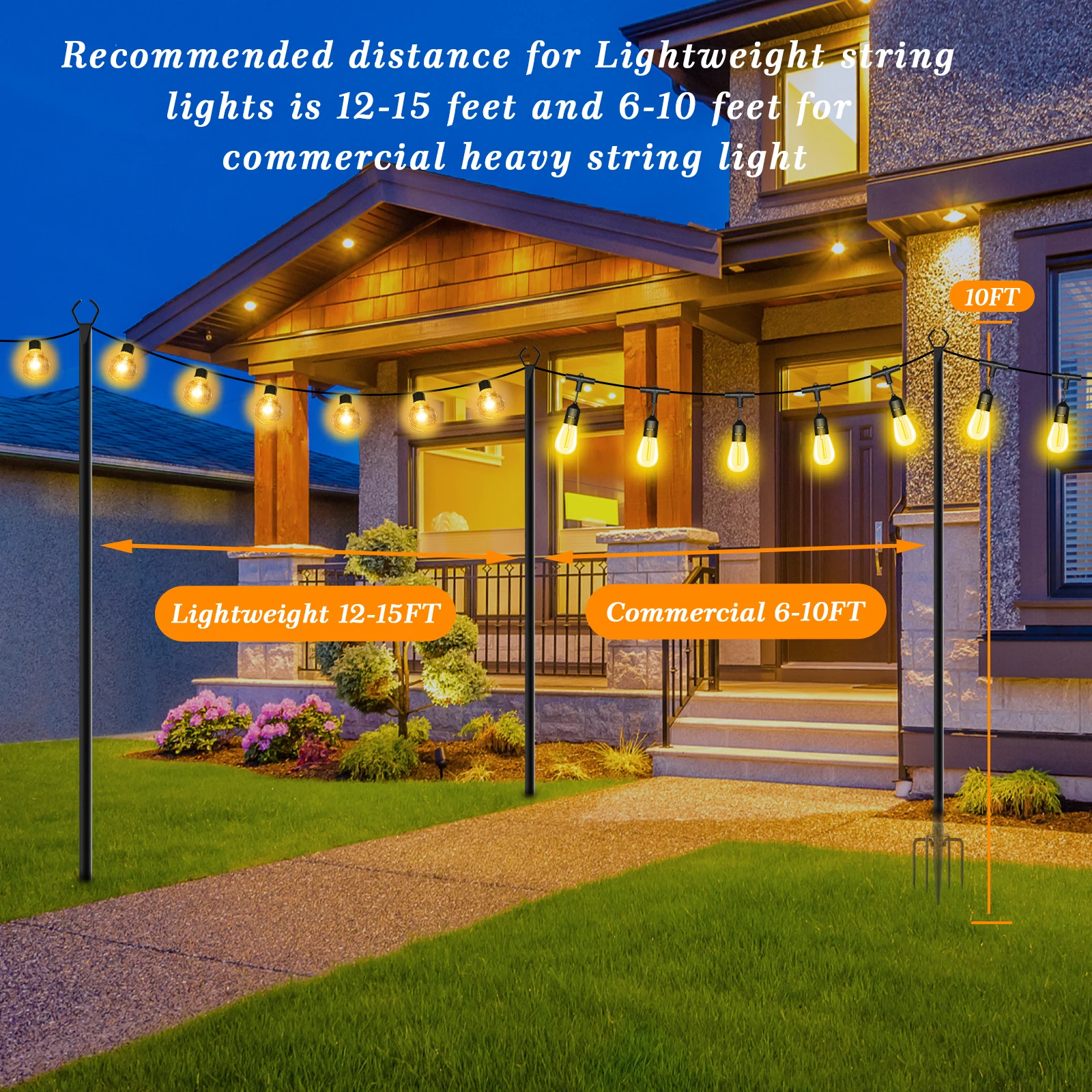 10 Pack String Light Poles for Outside, 120inch &10FT Thickened Metal Christmas Lights Hanger Pole Outdoor with Fork, Lighting Hanging Post Accessories for Patio Decor Garden Backyard Yard Outside Decorations