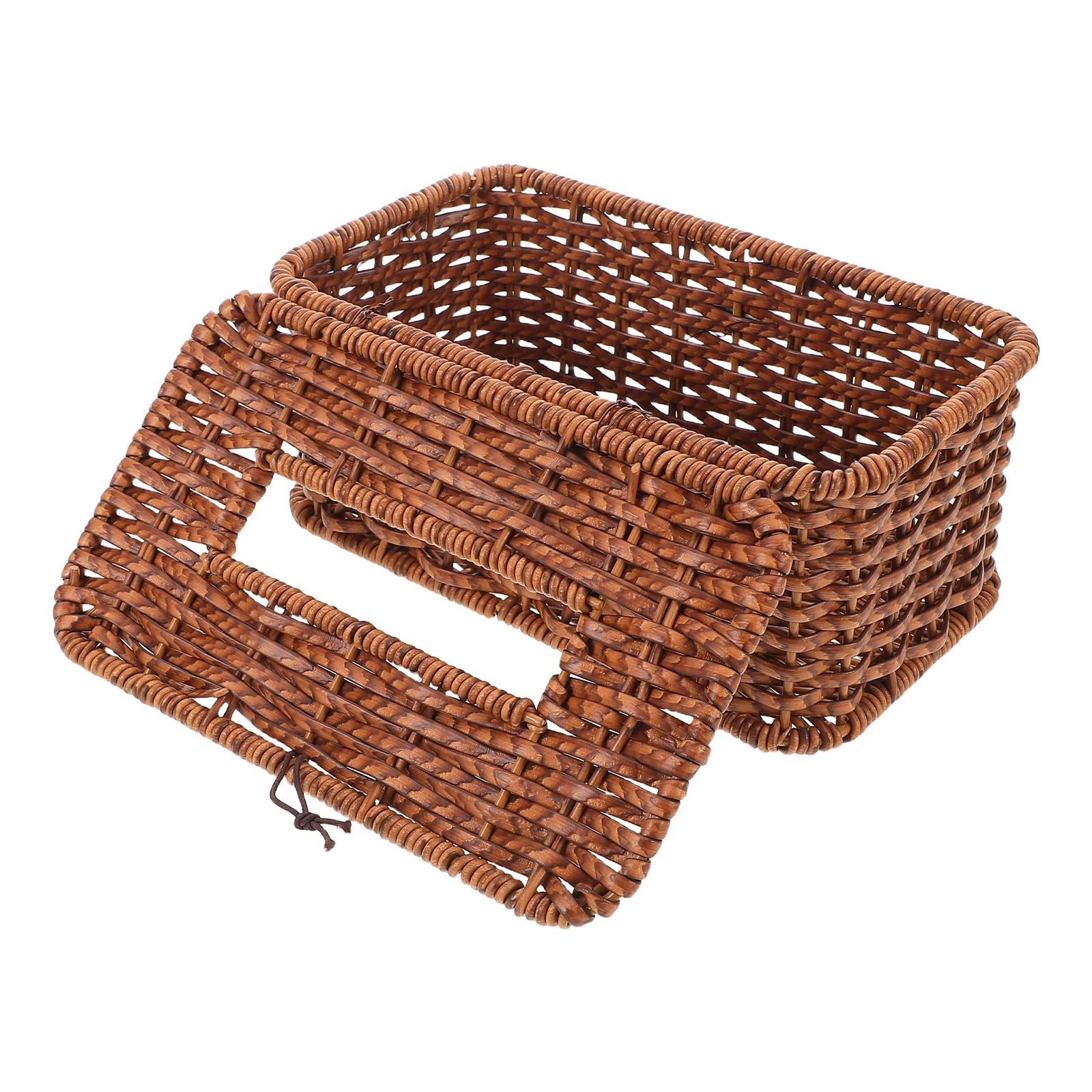 

Handwoven Storage Box Tissue Holder Paper Napkin Dispenser Faux Rattan Farmhouse Plastic Bath Bedroom Rectangular