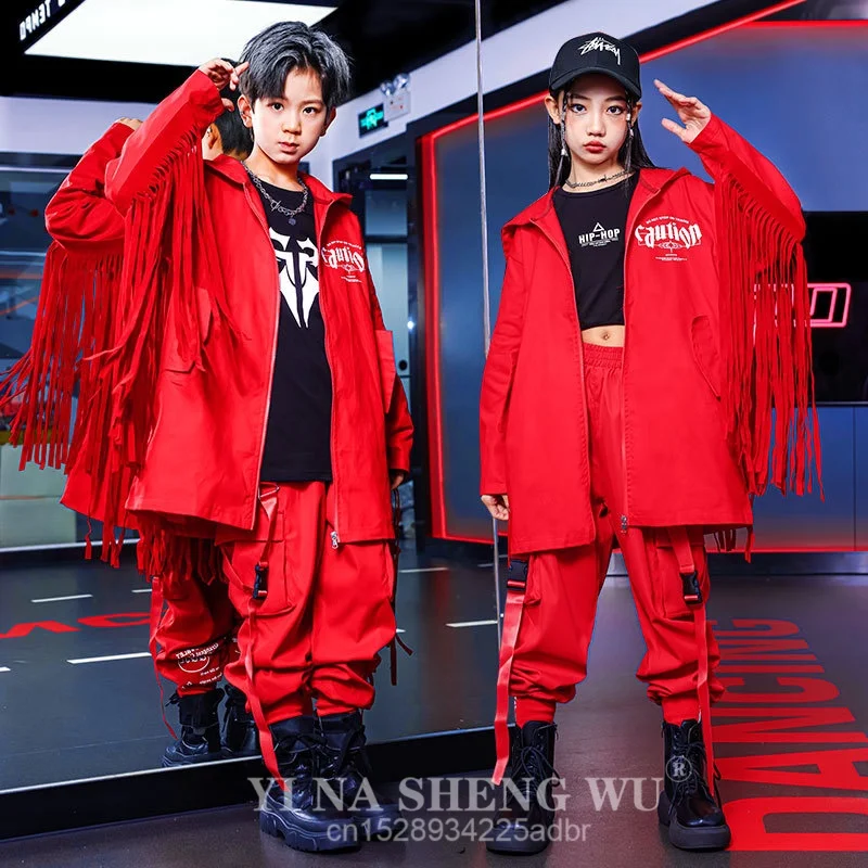 

Групповые костюмы для выступлений в стиле хип-хоп для девочек, сценические репетиции Performance T, костюмы для девочек, барабанные костюмы для мальчиков, 8–14 лет