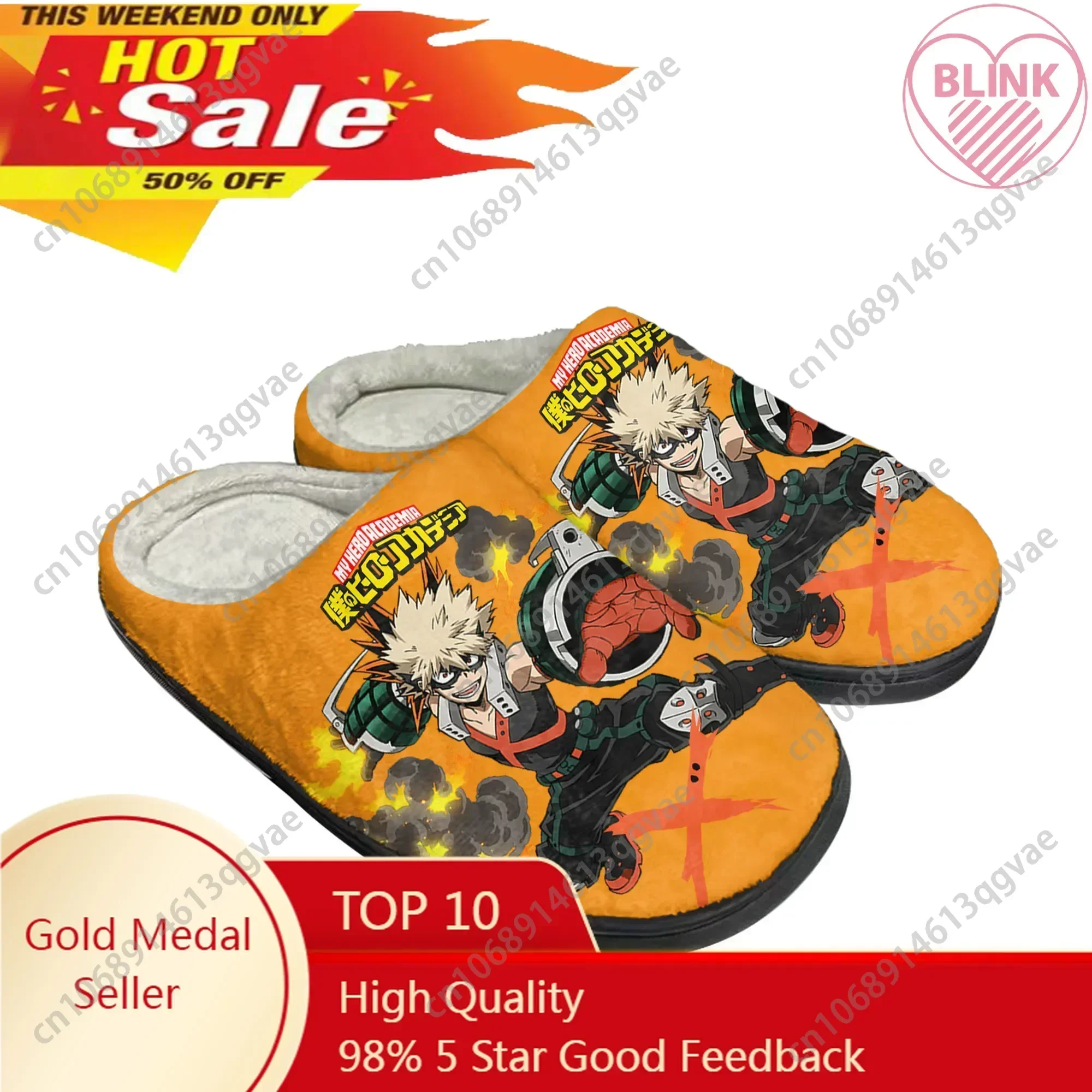 Bakugou Katsuki My Hero Academia Home Cotton Custom Slippers Mens Womens Sandals Plush Casual Keep Warm Shoes Thermal Slipper