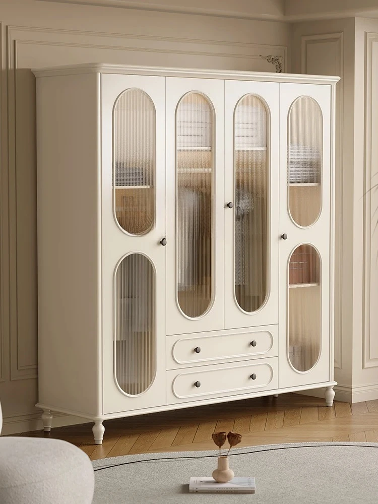 

French cream style solid wood wardrobe household bedroom large wardrobe light luxury storage locker
