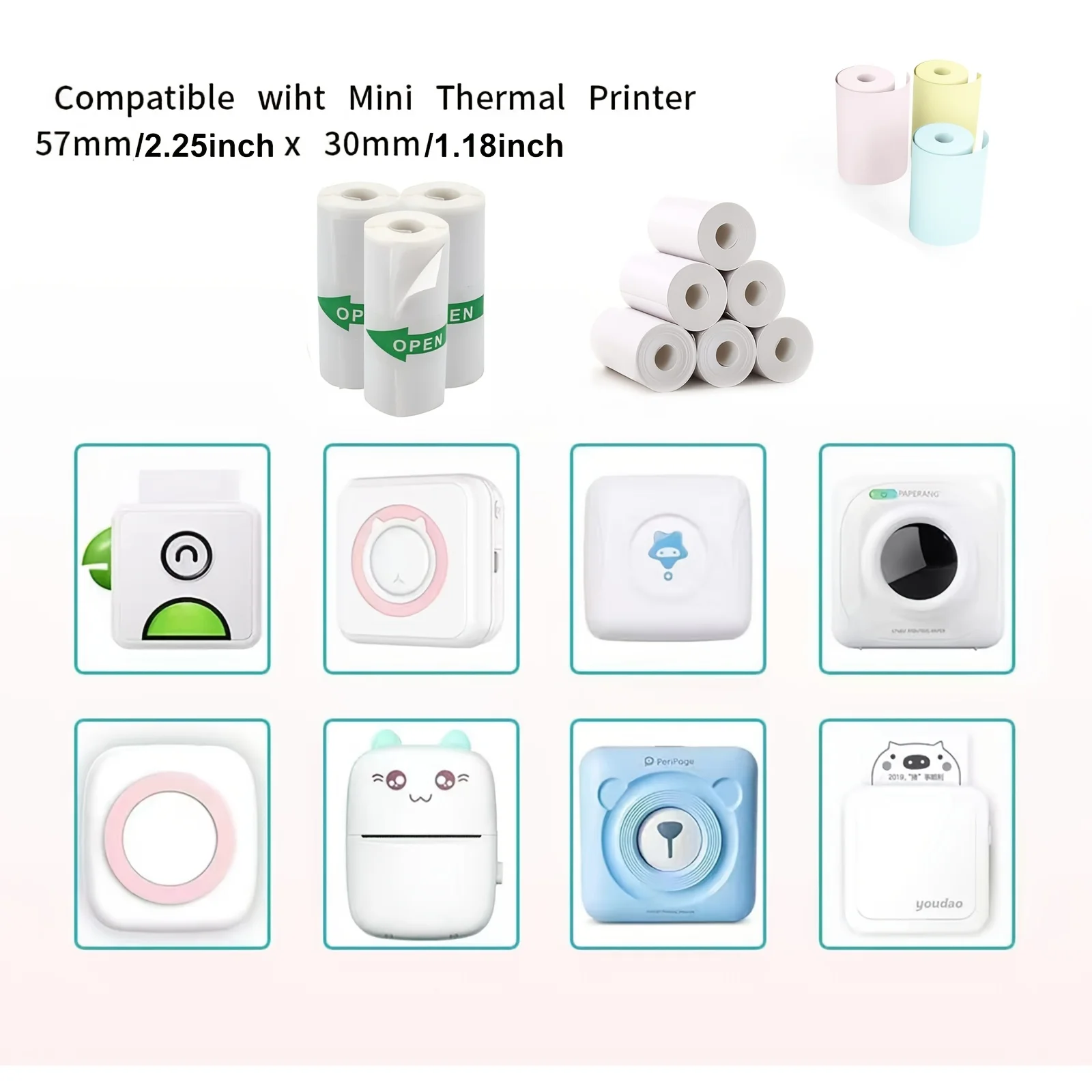 Mini Printer Paper 57mm Thermal Label Sticker Color Photo White Self-Adhesive Sticker Paper For Portable Pocket Mobile Printer